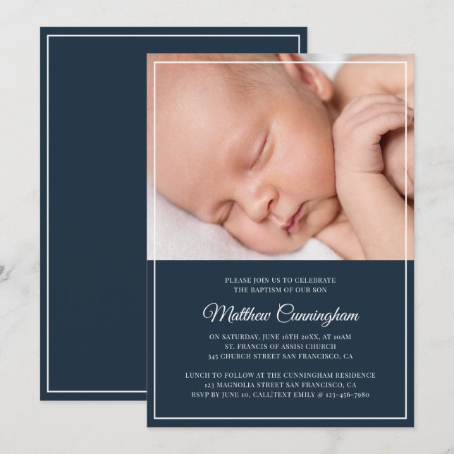 Invitation Le Baptême Pour Lui | Cadre simple moderne (Devant / Derrière)