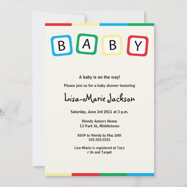 Invitation Le bébé bloque l'invitation de baby shower - (Devant)