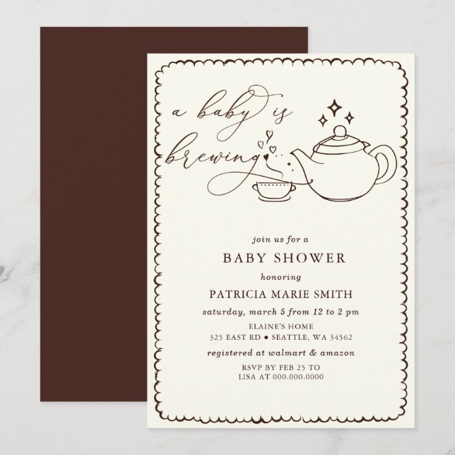 Invitation Le bébé brasse du thé Baby shower neutre pour le g (Devant / Derrière)