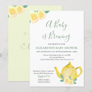 Invitation Le bébé brasse le Baby shower de théière jaune