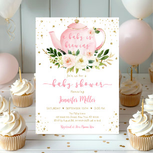 Invitation Le bébé brasse un Baby shower de thé en or rose