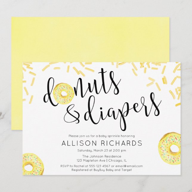 Invitation Le bébé jaune neutre de genre de couches-culottes (Devant / Derrière)