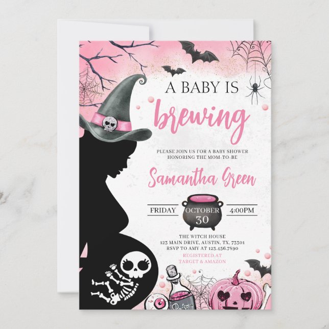 Invitation Le bébé rose brasse le Baby shower d'Halloween (Devant)