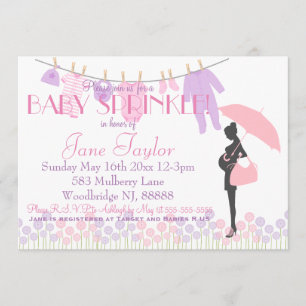 Invitation Le bébé rose et pourpre de silhouette arrosent