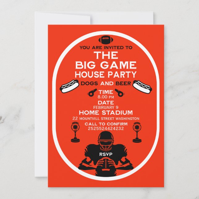 Invitation Le Big Game Football House Party (Devant)