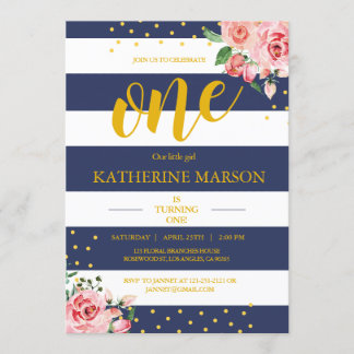 Invitation Le blanc floral élégant de marine barre la fête