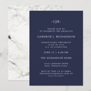 Invitation Le bleu marine classique et marbrent la fête de