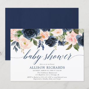 Invitation Le bleu marine et rougissent baby shower élégant