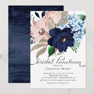 Invitation Le bleu marine et rougissent déjeuner nuptiale de
