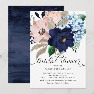 Invitation Le bleu marine et rougissent Fête de la mariée de