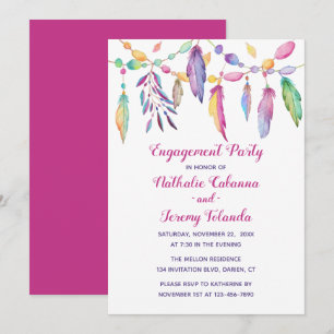 Invitation Le Boho Engagement Party pleurs amérindiennes