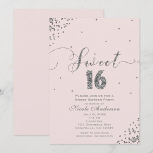 Invitation Le BONBON 16 seize rougissent coin argenté rose de