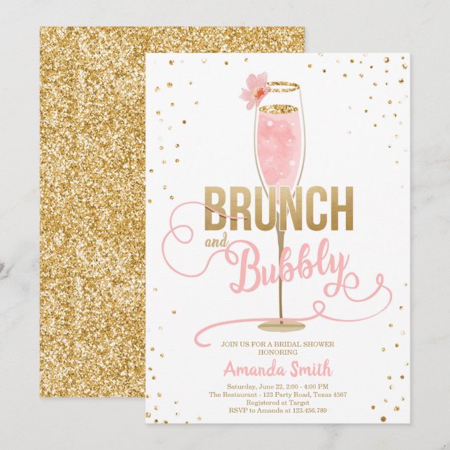Invitation Le brunch et la Fête de la mariée pétillante (Devant / Derrière)