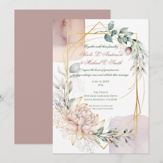 Invitation Le cadre doré floral Wedding  (Devant / Derrière)