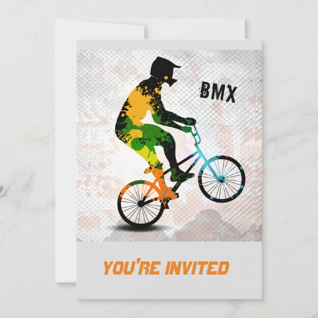 Invitation Le cavalier de BMX en peinture abstraite (Devant)