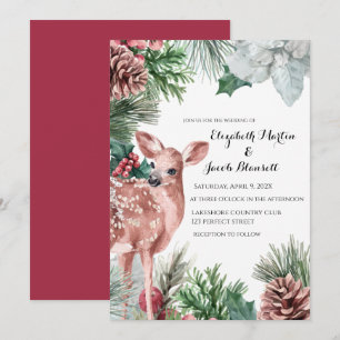 Invitation Le cerf d'hiver, les Pinecones et le Mariage Holly