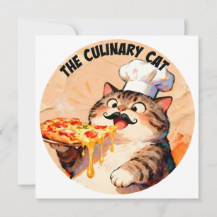 Invitation Le Chat Culinaire avec Pizza Chat Chef Tenant une