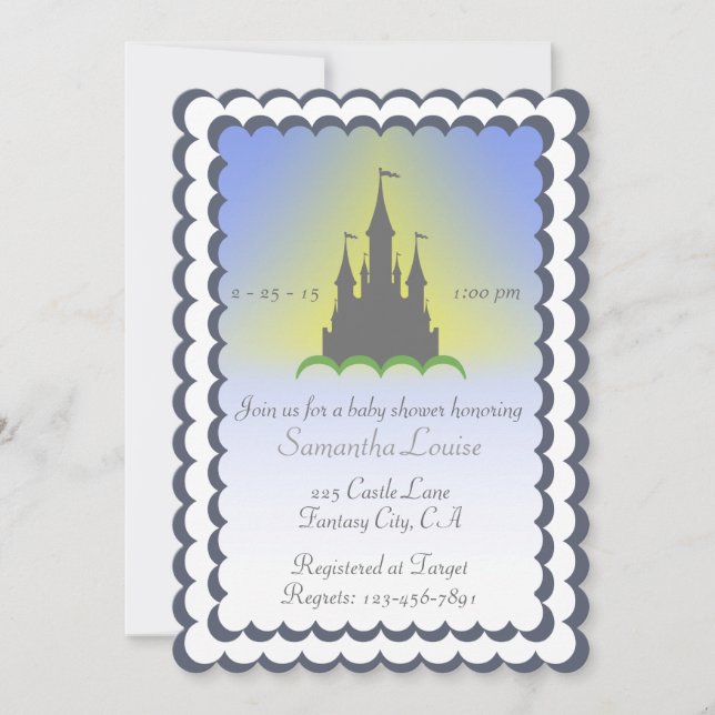 Invitation Le Château Rêvé De Bleu Gris Dans Le Baby shower D (Devant)