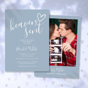 Invitation Le ciel a envoyé Dusty Blue Photo Boy Baby shower