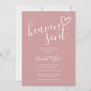 Invitation Le ciel a envoyé Dusty Rose Pink Photo Girl Baby s