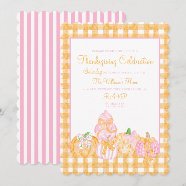 Invitation Le Citrouille de Preppy annonce la fête de Thanksg (Devant / Derrière)