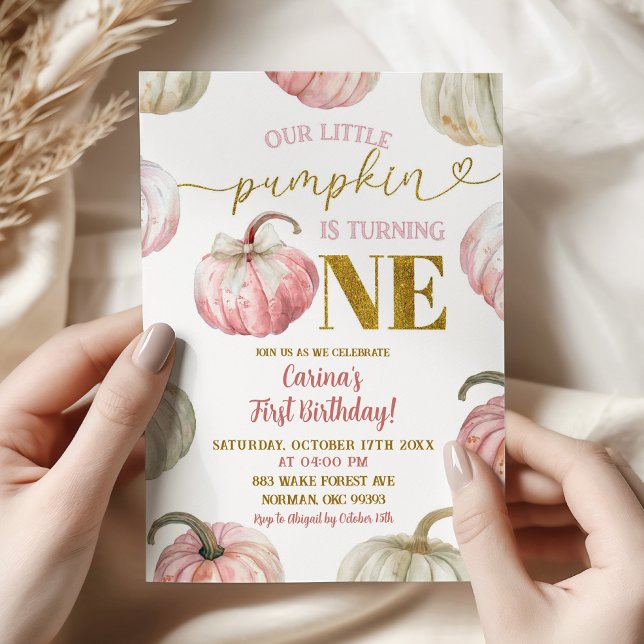 Invitation Le Citrouille rose Pastel fête son anniversaire (Créateur téléchargé)