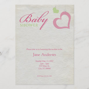 Invitation Le coeur ficelle le baby shower - rose et vert