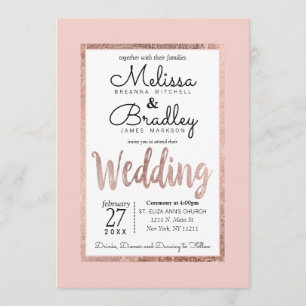 Invitation Le contour rose chic d'or rougissent mariage rose