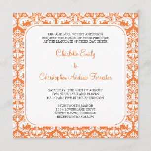 Invitation Le corail d'invitation de mariage damassé s'est
