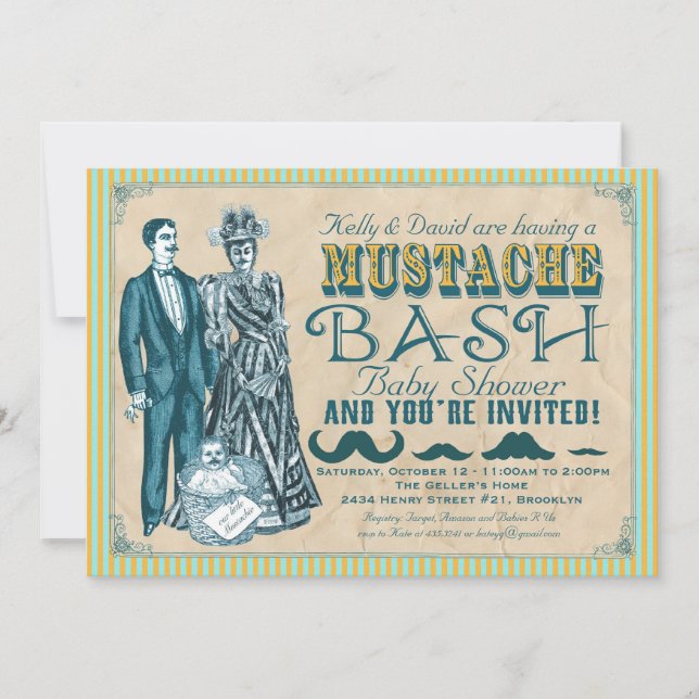 Invitation Le coup de moustache couple l'invitation de baby (Devant)