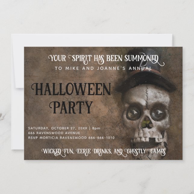Invitation Le crâne déplaisant en haut du chapeau Halloween P (Devant)