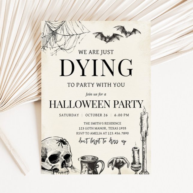 Invitation Le crâne meurt à la fête d'Halloween (Dying to Party Skull Skeleton Halloween Party Invitation)