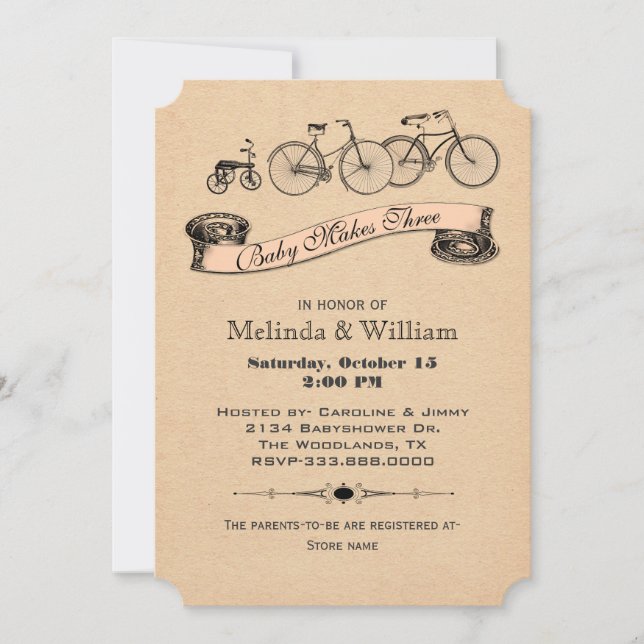 Invitation Le cru va à vélo l'invitation 2 de baby shower (Devant)