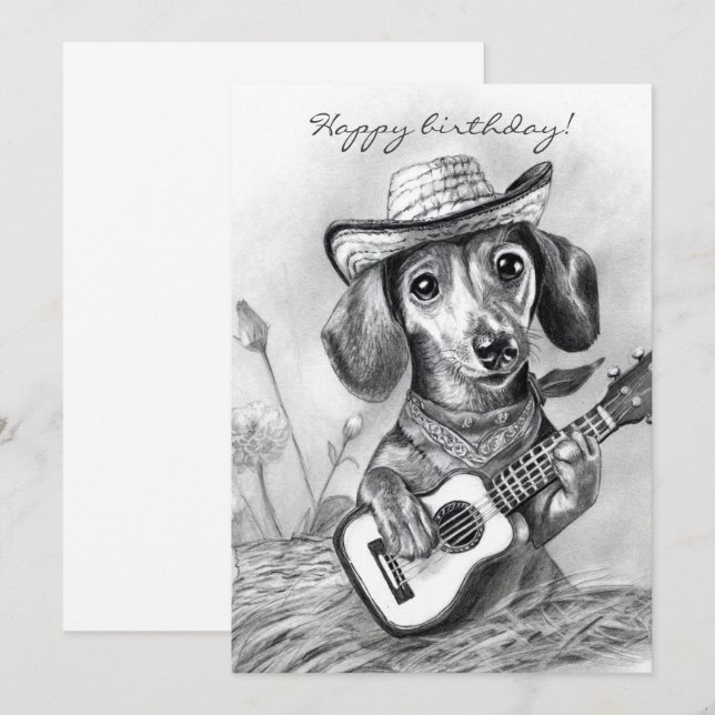 Invitation Le dachshund chanteur country (Devant / Derrière)