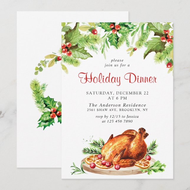 Invitation Le dîner de Noël de Holly Berry (Devant / Derrière)
