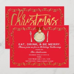 Invitation Le dîner de Noël de vacances mangent la boisson