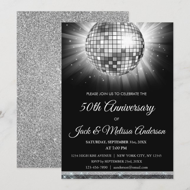 Invitation Le Disco Ball du 50e anniversaire de la Soirée (Devant / Derrière)