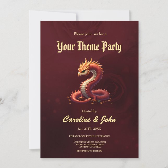 Invitation Le dragon serpent doré. (Devant)