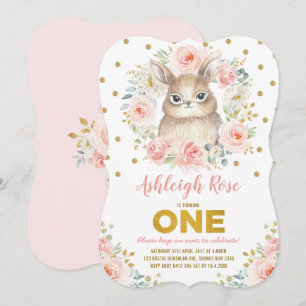 Invitation Le ęr anniversaire de joli lapin rougissent or