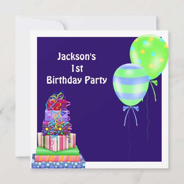 Invitation Le ęr gâteau d'anniversaire de garçons monte en (Devant)