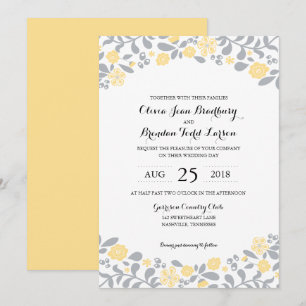 Invitation Le fleur sauvage gris et jaune fleurit épousant