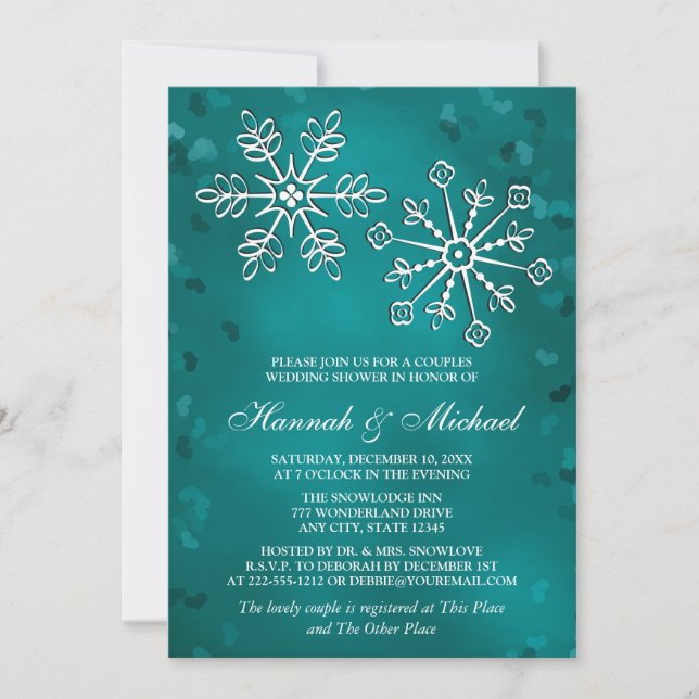 INVITATION LE FLOCON DE NEIGE TURQUOISE COUPLE LE WEDDING (Devant)