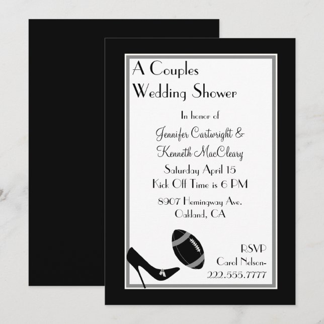 Invitation Le football noir couple l'invitation de wedding (Devant / Derrière)