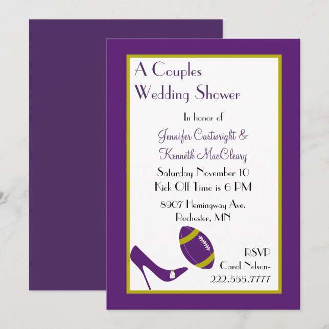 Invitation Le football pourpre couple l'invitation de wedding (Devant / Derrière)