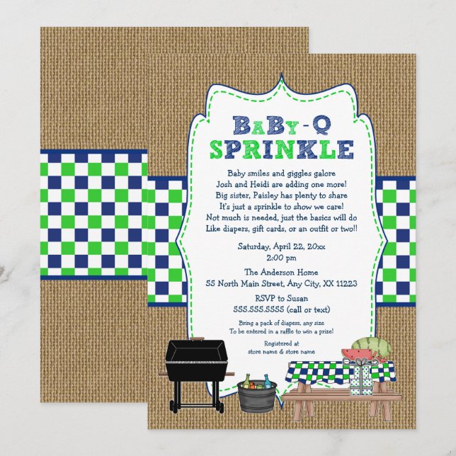 Invitation Le GARÇON BabyQ arrosent, baby shower de BBQ, le (Devant / Derrière)