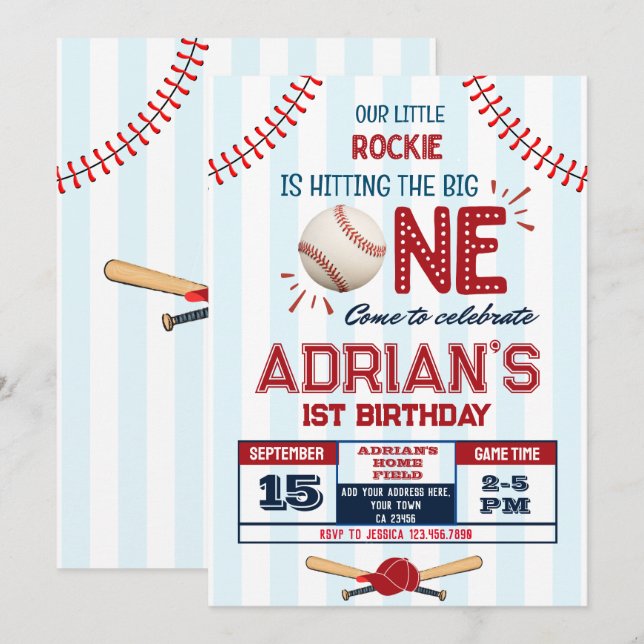 Invitation Le garçon de 1er anniversaire du baseball (Devant / Derrière)