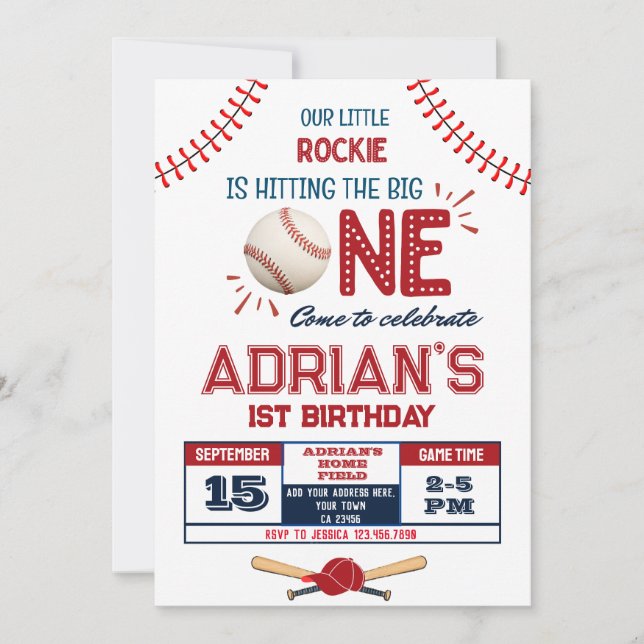 Invitation Le garçon de 1er anniversaire du baseball (Devant)