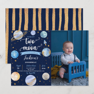 Invitation Le garçon Two The Moon Space Photo Anniversaire
