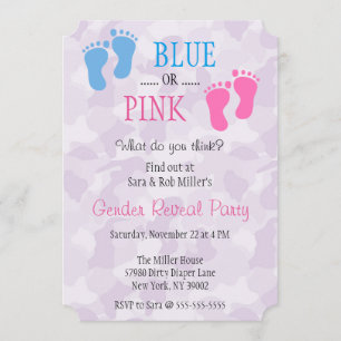 Invitation Le genre bleu ou rose mignon d'empreinte de pas