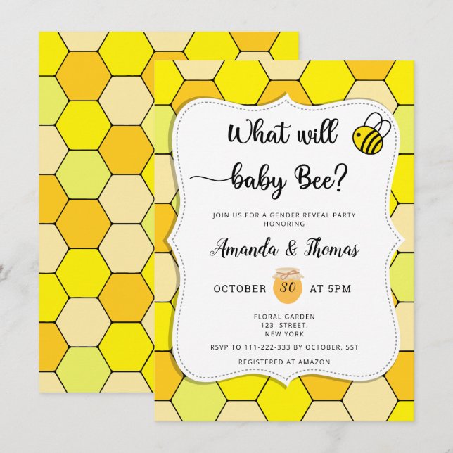 Invitation Le genre d'abeilles révèle l'invitation (Devant / Derrière)